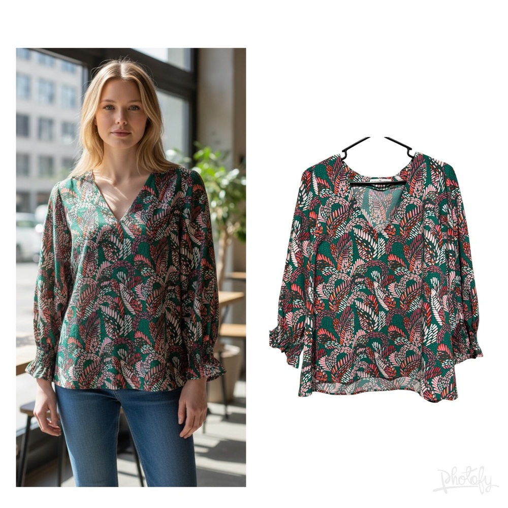 Tropical Leaf Print Women's Blouse